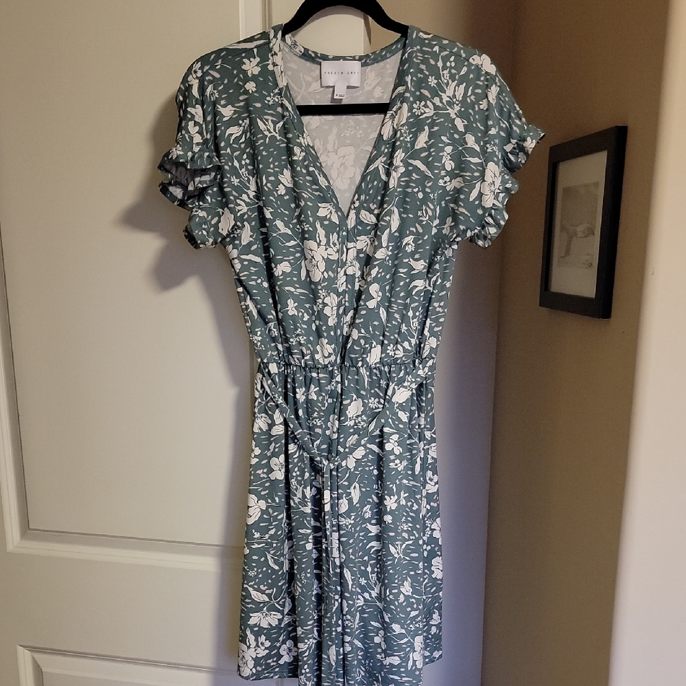 French Grey Green and White Wrap Sundress
